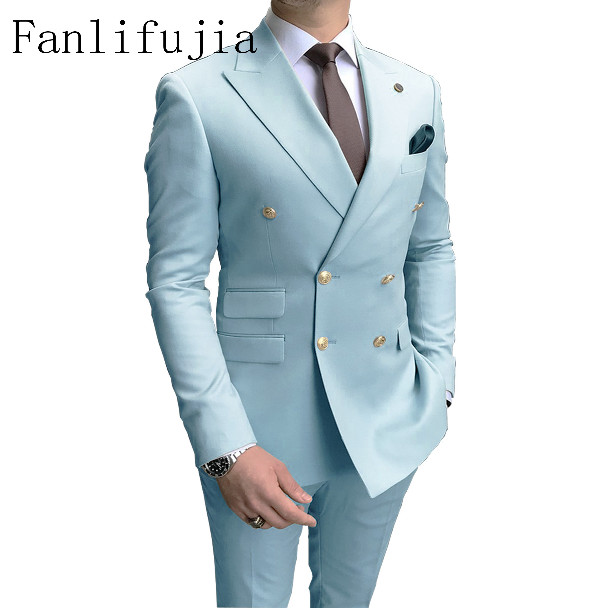 Men'S Grooming Store - Fanlifujia-Costumes décontractés bleu ciel pour hommes,